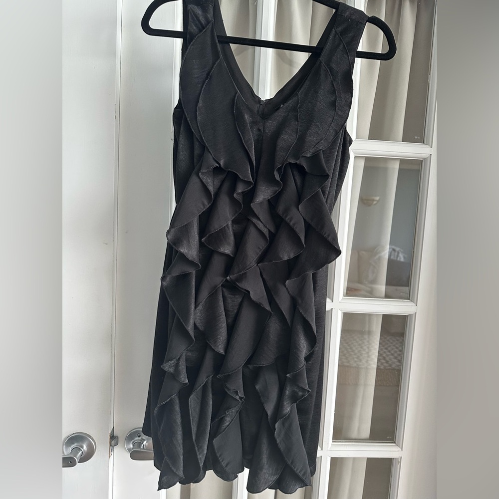 Rhapsody Black Asymmetrical Sheath Dress V-Neck Cocktail